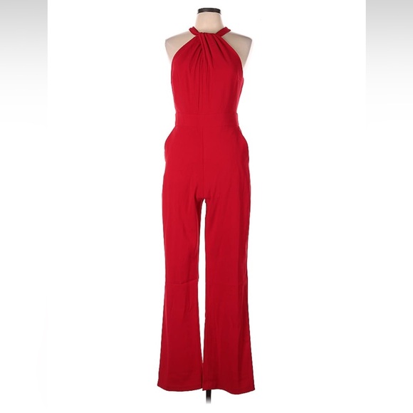 EXPRESS RED TWIST NECK FLARE LEG JUMPSUIT W/ POCKETS 10 - Picture 3 of 8